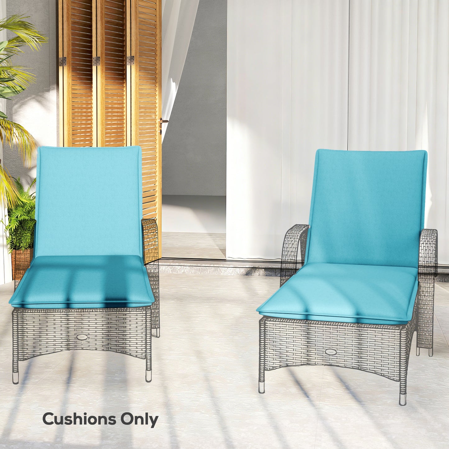 Foldable Outdoor Lounge Chair Cushions Set of 2 - Light Blue
