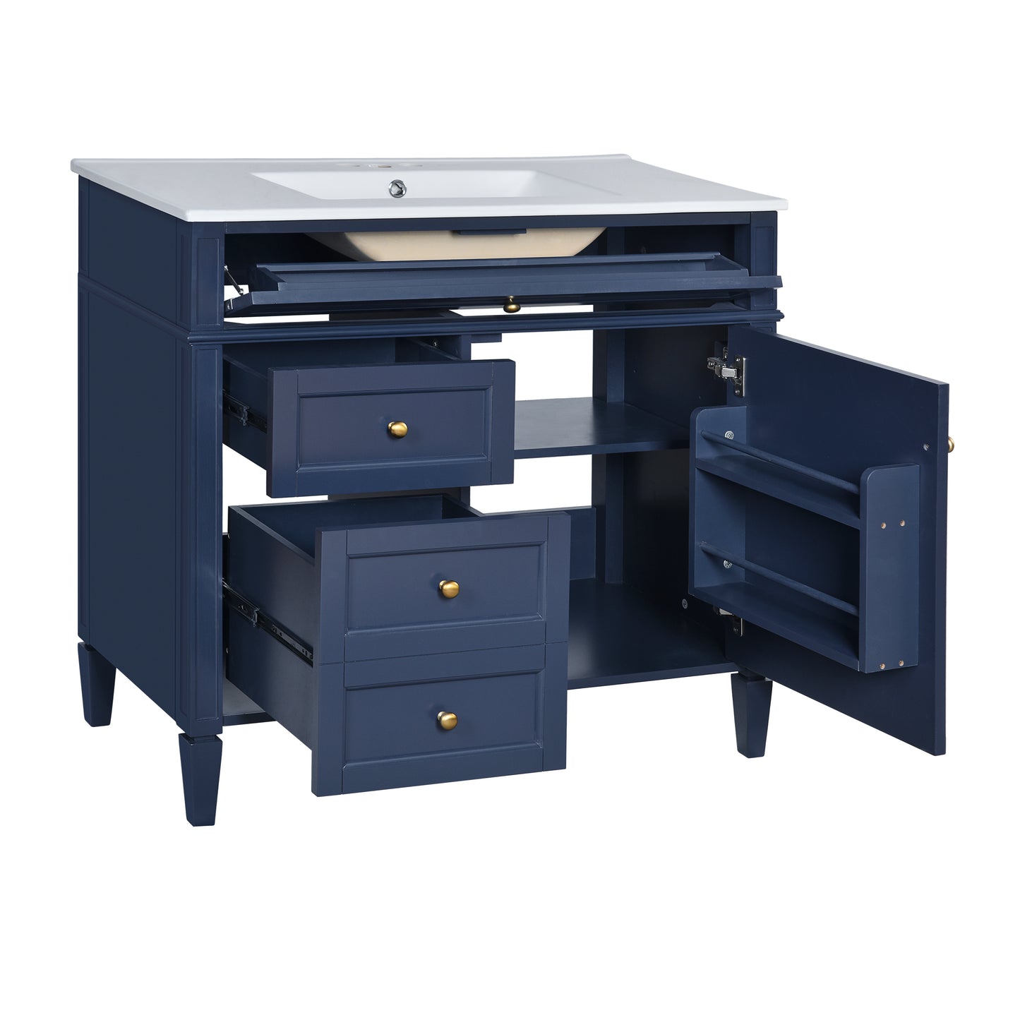 36'' Blue Bathroom Vanity with Ceramic Sink & 3 Drawers