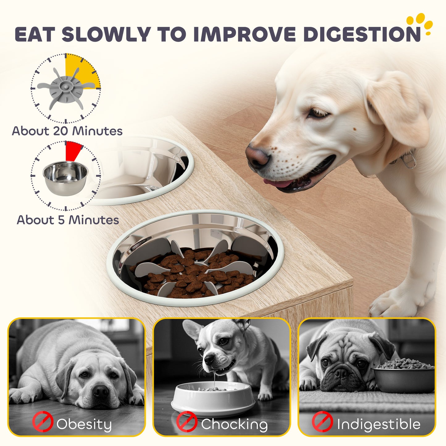 Elevated Dog Feeding Station with Storage Cabinet & Stainless Steel Bowls - Oak