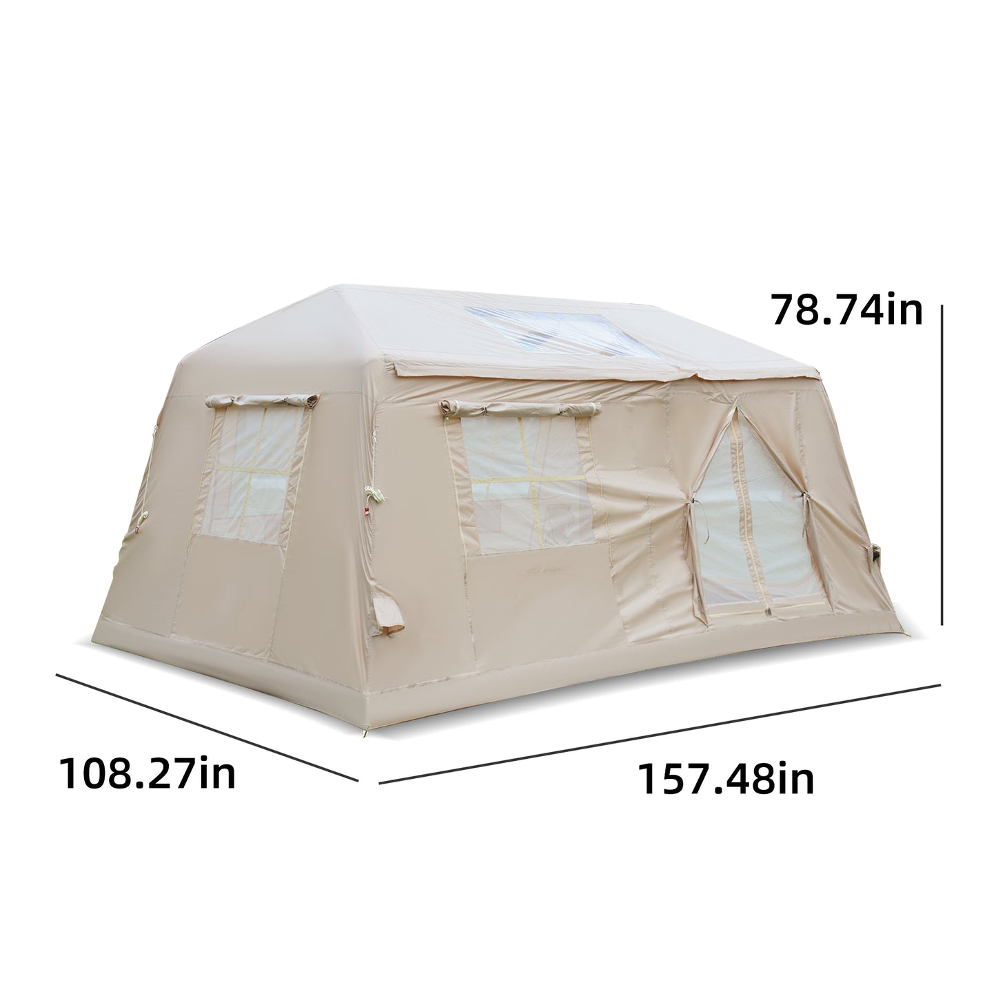 Beige Inflatable Tent for Camping - 2-Room Waterproof Glamping Tent