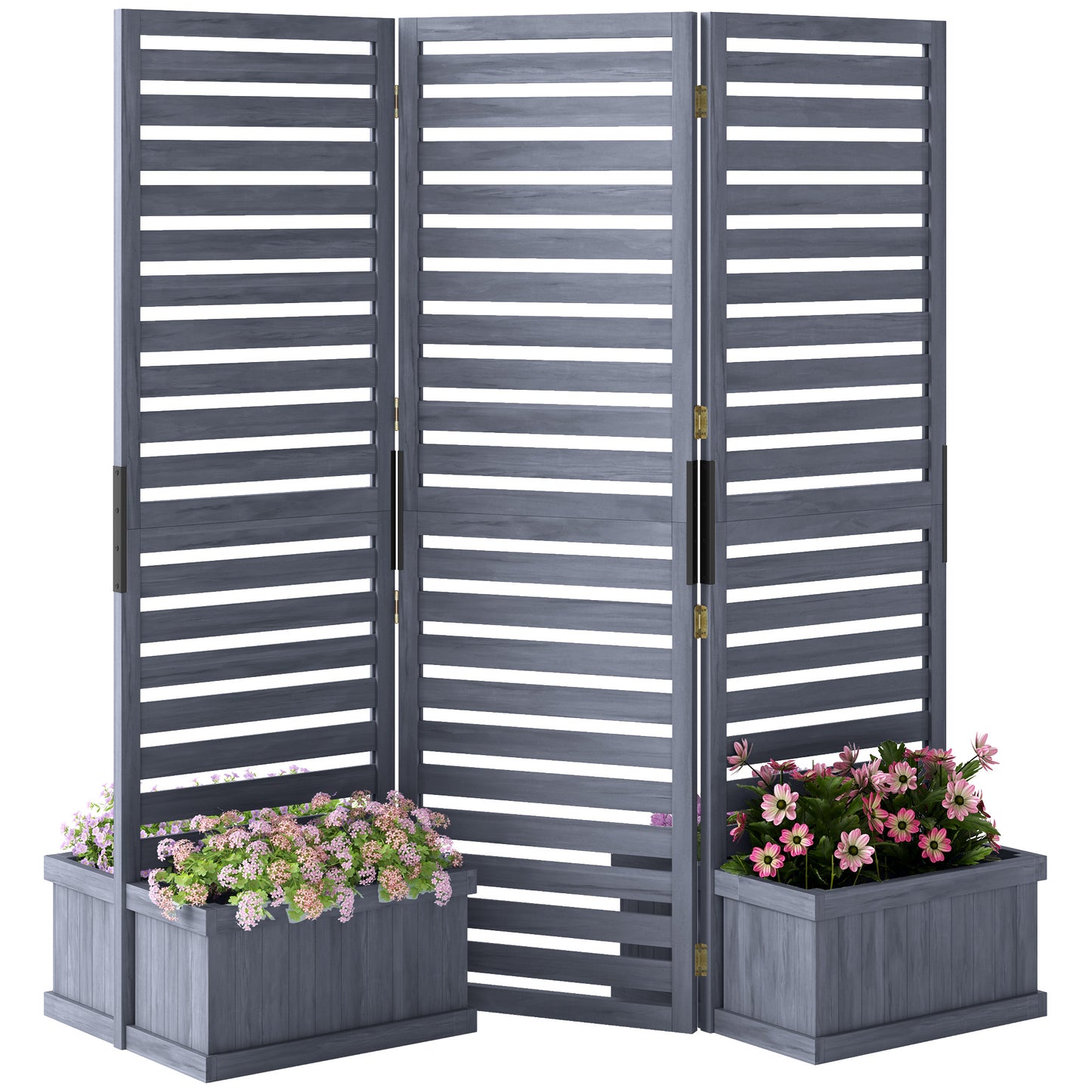 Wooden Privacy Screen with 4 Planter Boxes - Garden Fence Panel, Gray 910x285x600 mm