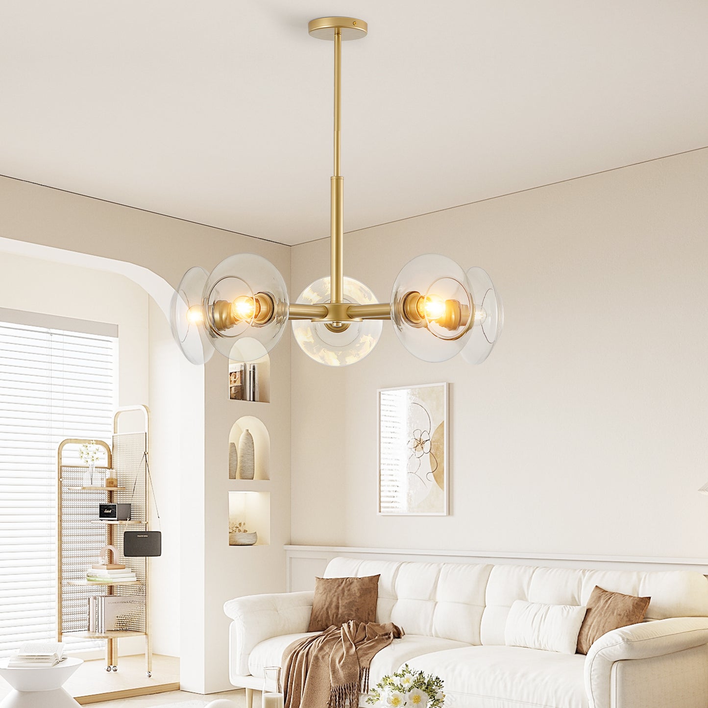 Modern Gold 5-Light Sputnik Chandelier with Clear Glass Shades