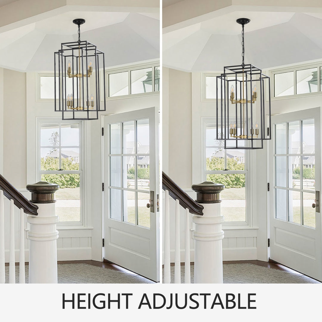 Modern 8-Light Black Gold Geometric Pendant Chandelier