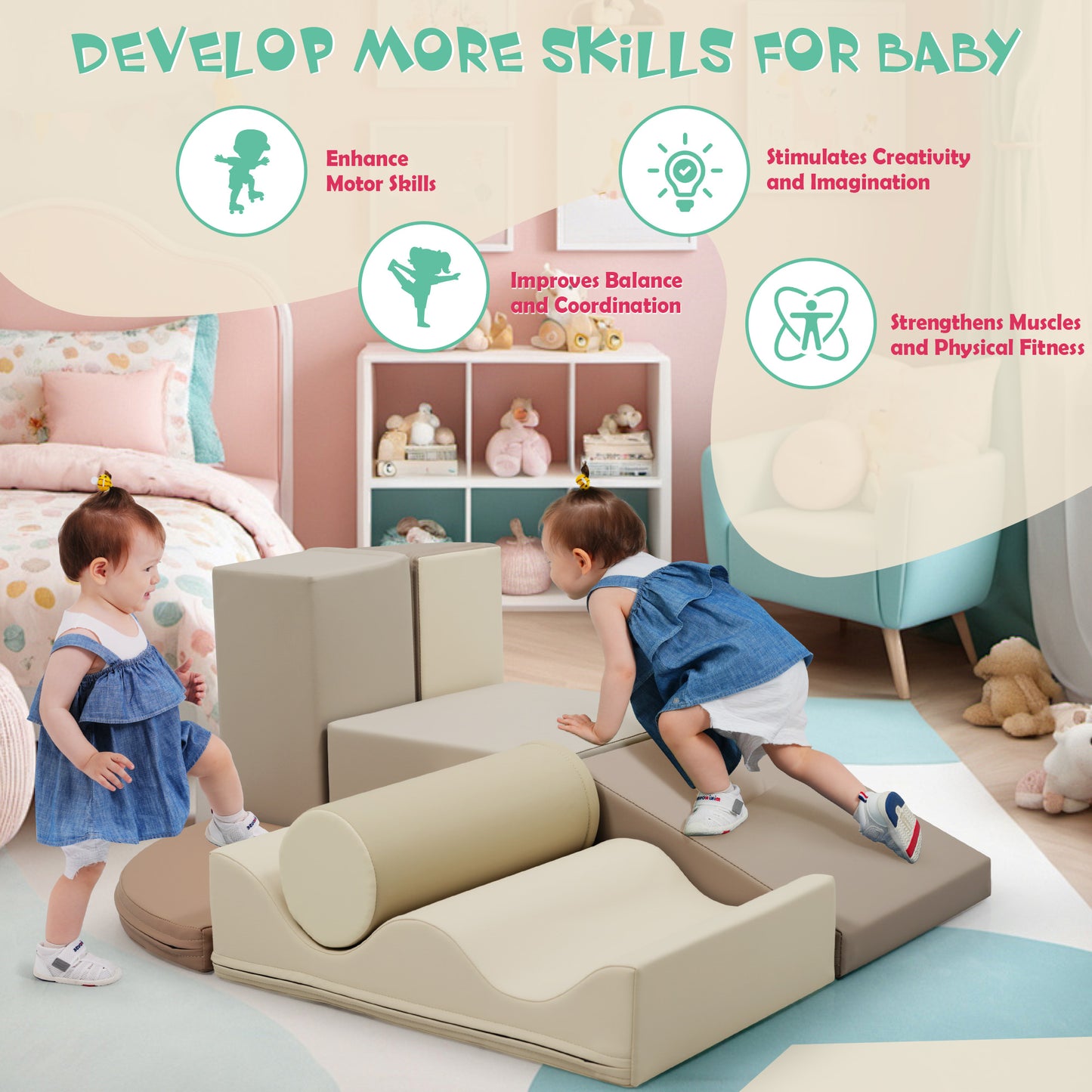7-Piece Soft Foam Climbing Play Set for Toddlers - Colorful