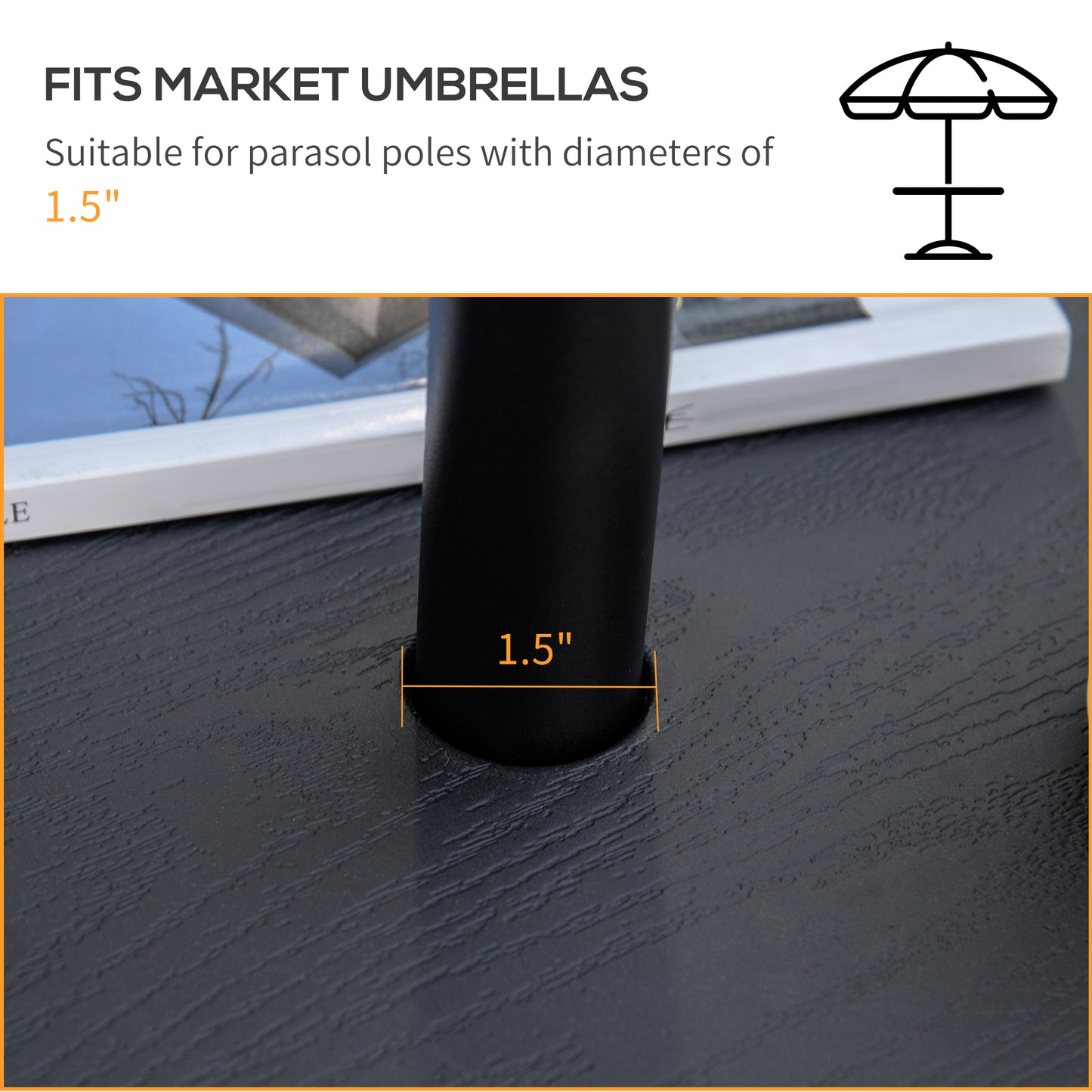 Portable Umbrella Table Tray for 1.5" Poles - Black
