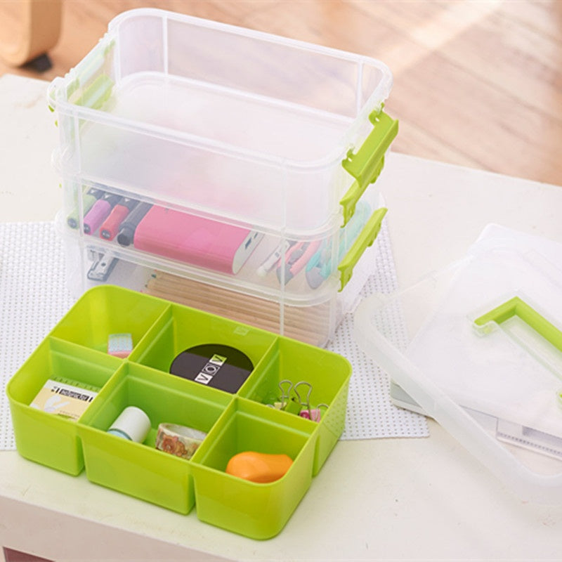 Portable Divided Drawer Storage Organizer for Household Use - White & Green