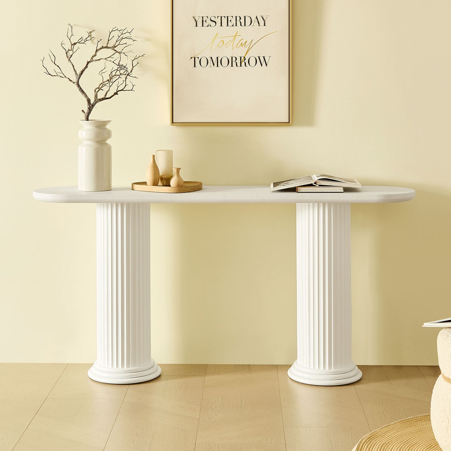 Modern White Console Table with Roman-Style Legs - 62.99 Inch