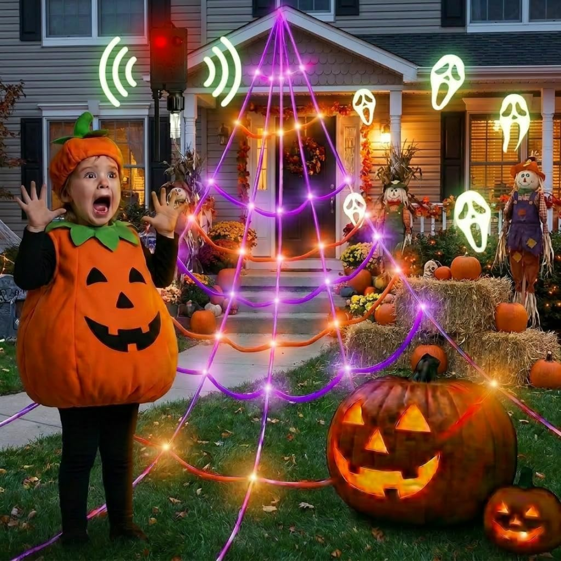 Lighted Spider Web Decoration with 150 LED Lights - Halloween Outdoor Decor