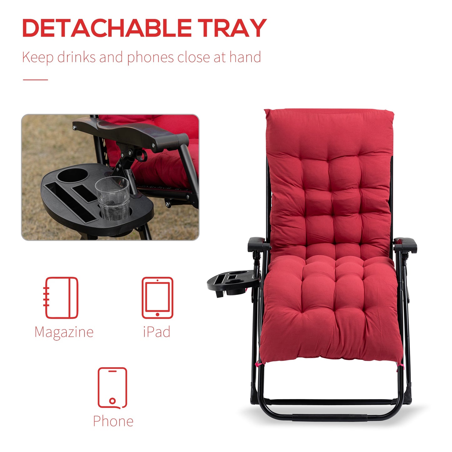 Zero Gravity Folding Recliner Chair with Cup Holder - Red