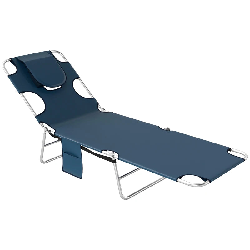 Adjustable Outdoor Chaise Lounge Chair - Dark Blue & Silver