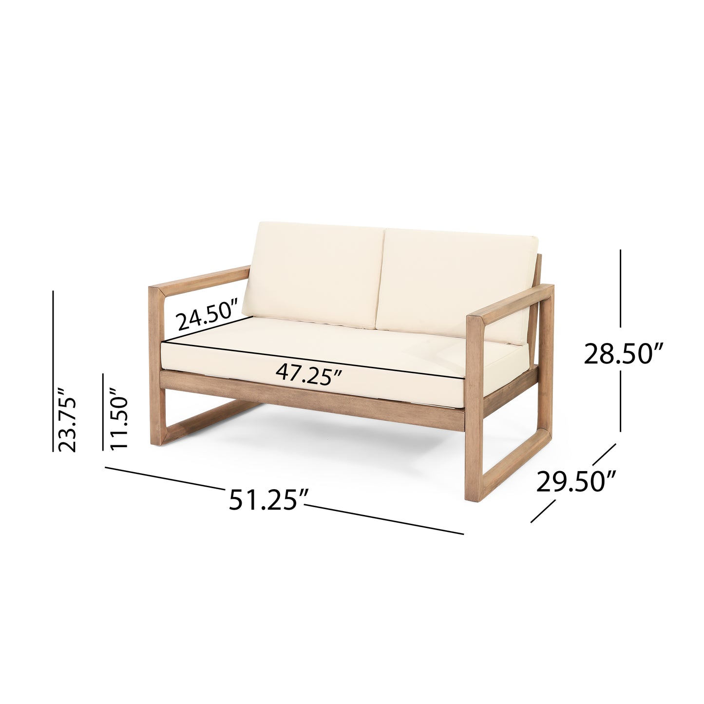 Outdoor Acacia Wood Loveseat And Coffee Table Set With Cushions,