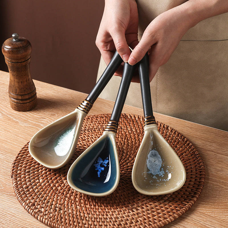 Ceramic Soup Spoon Set - Kiln Baked Vintage Flatware for Kitchen & Dining