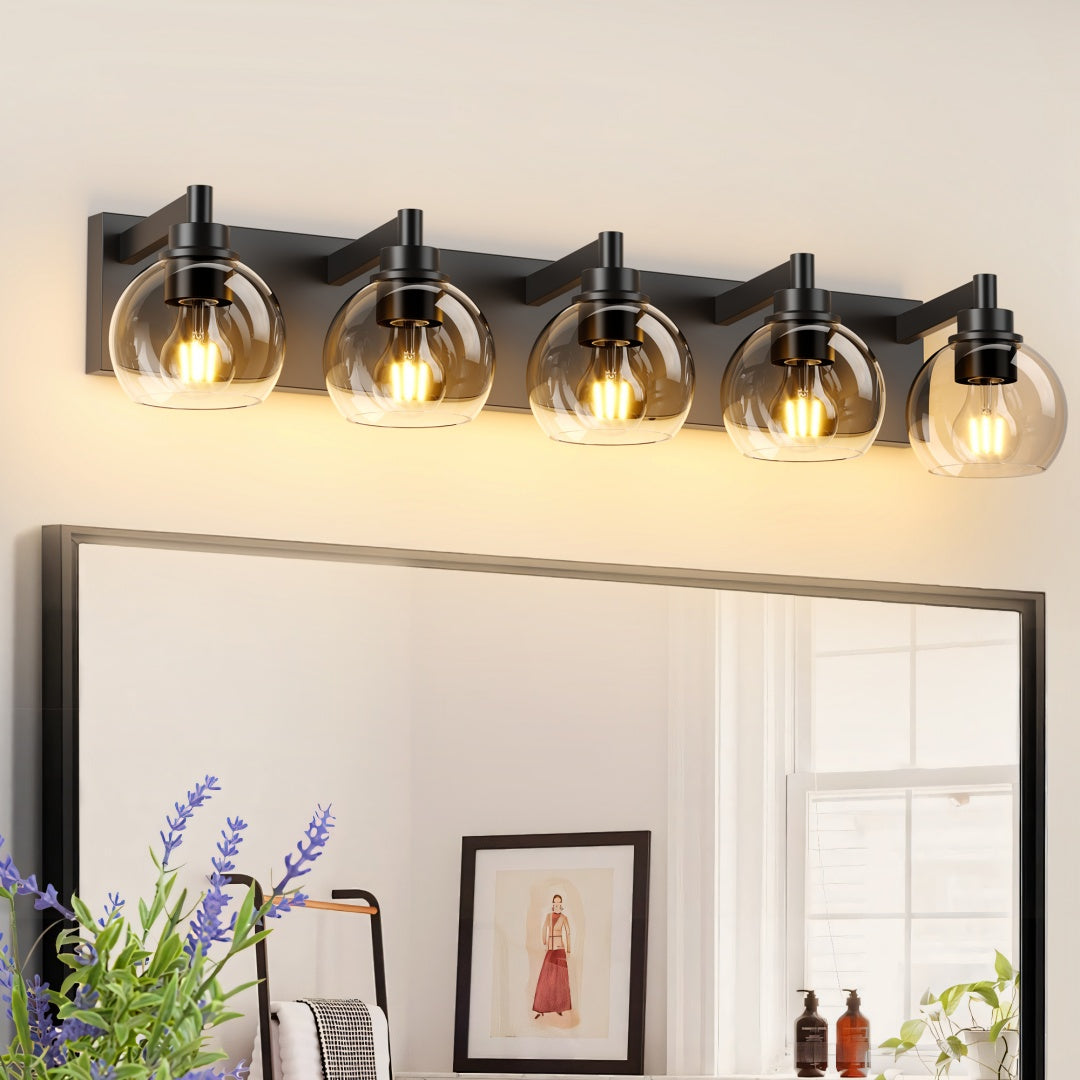 Modern 5-Light Bathroom Vanity Light Fixture with Clear Globe Shades