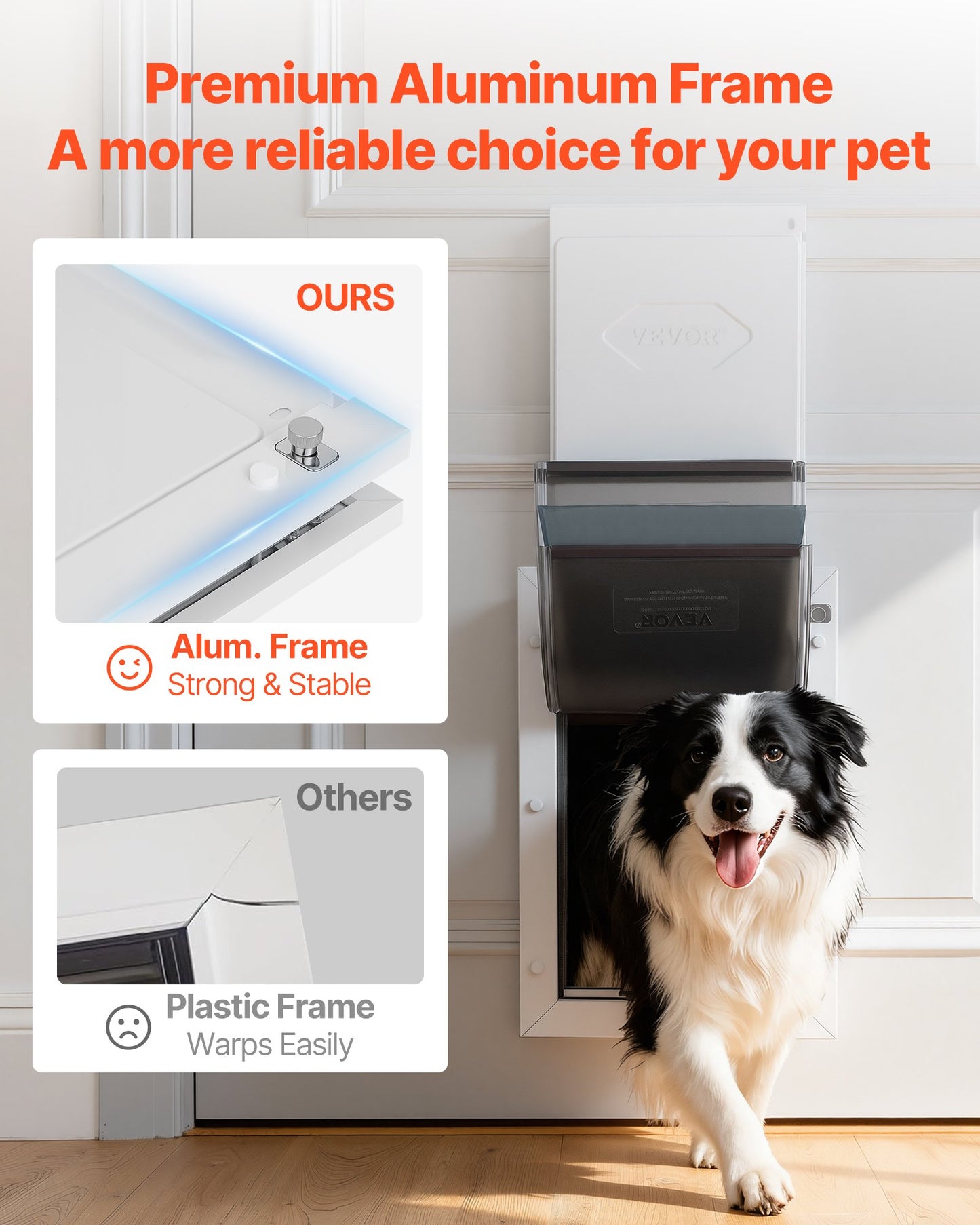 Large Weatherproof Dog Door with Magnetic Flaps & Metal Frame - Easy Install, Indoor & Outdoor Use, White