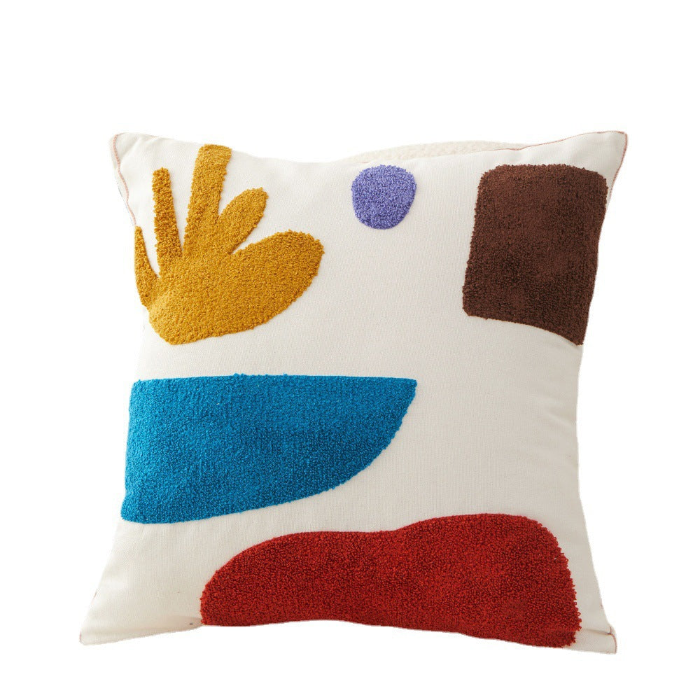 Cotton Embroidery Pillowcase Set - Morandi Seaweed Color Block Nordic Style