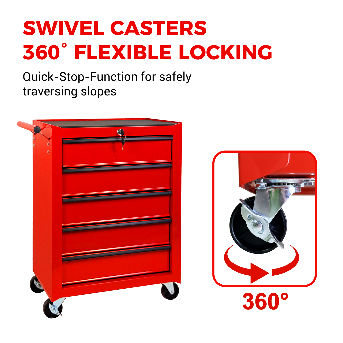 20-Inch Rolling Metal Tool Chest with 5 Drawers - Red