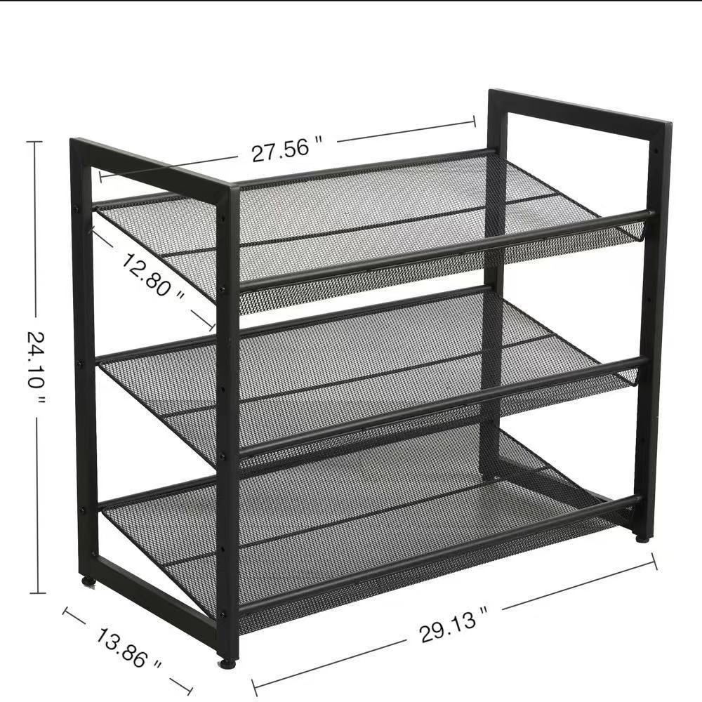 3-Tier Adjustable Shoe Rack - Freestanding Storage Organizer - Black