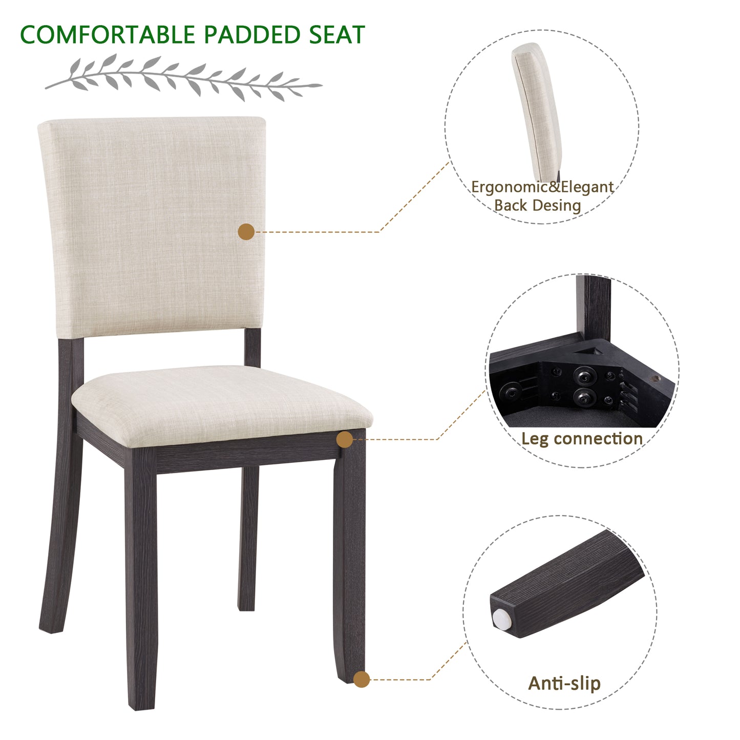 Modern Minimalist Dining Chairs Set of 4 - Antique Black & Beige