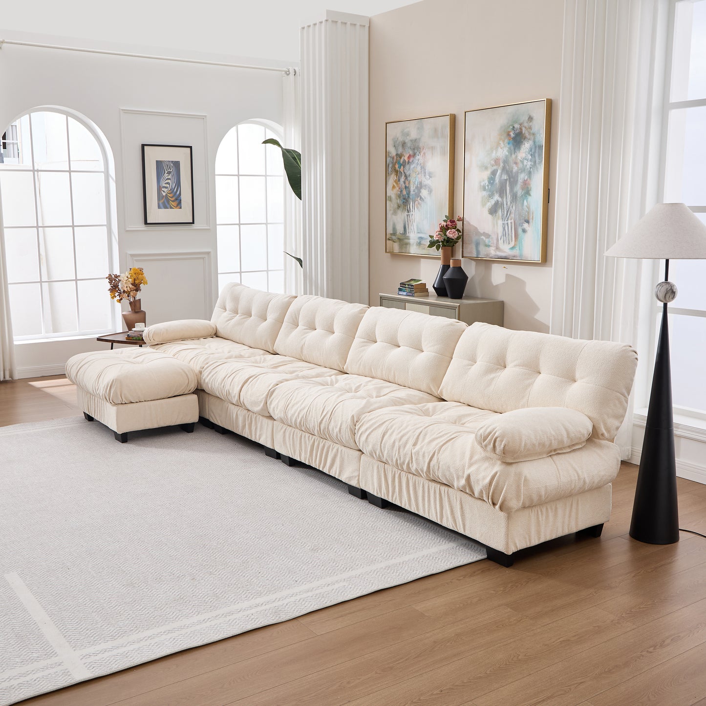 L Shaped Modular Sectional Sofa Cloud Couch - Beige
