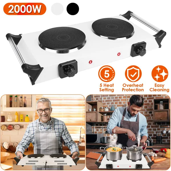 2000W Electric Dual Burner Hot Plate Stove - 5 Temperature Settings