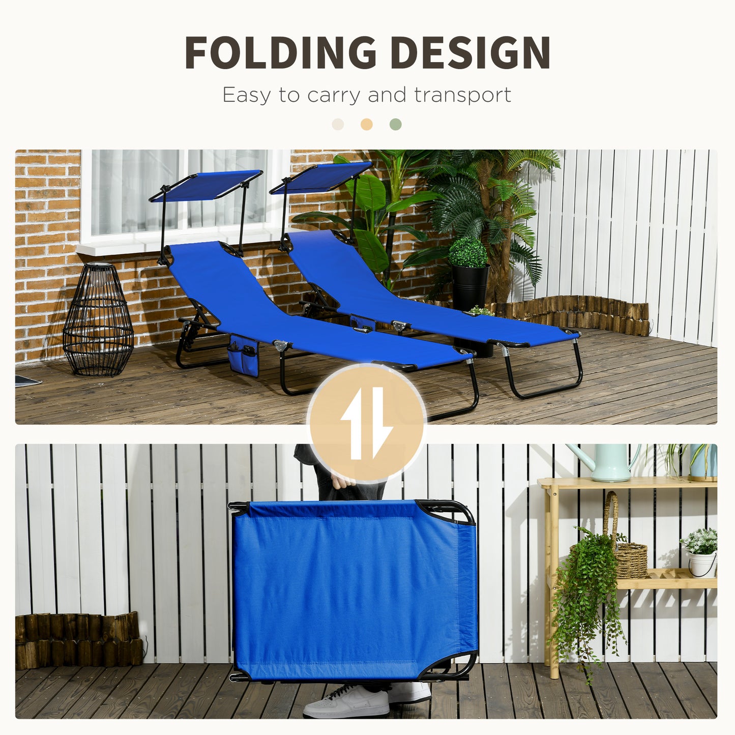Folding Lounge Chairs Set of 2 with Sunshade - Blue