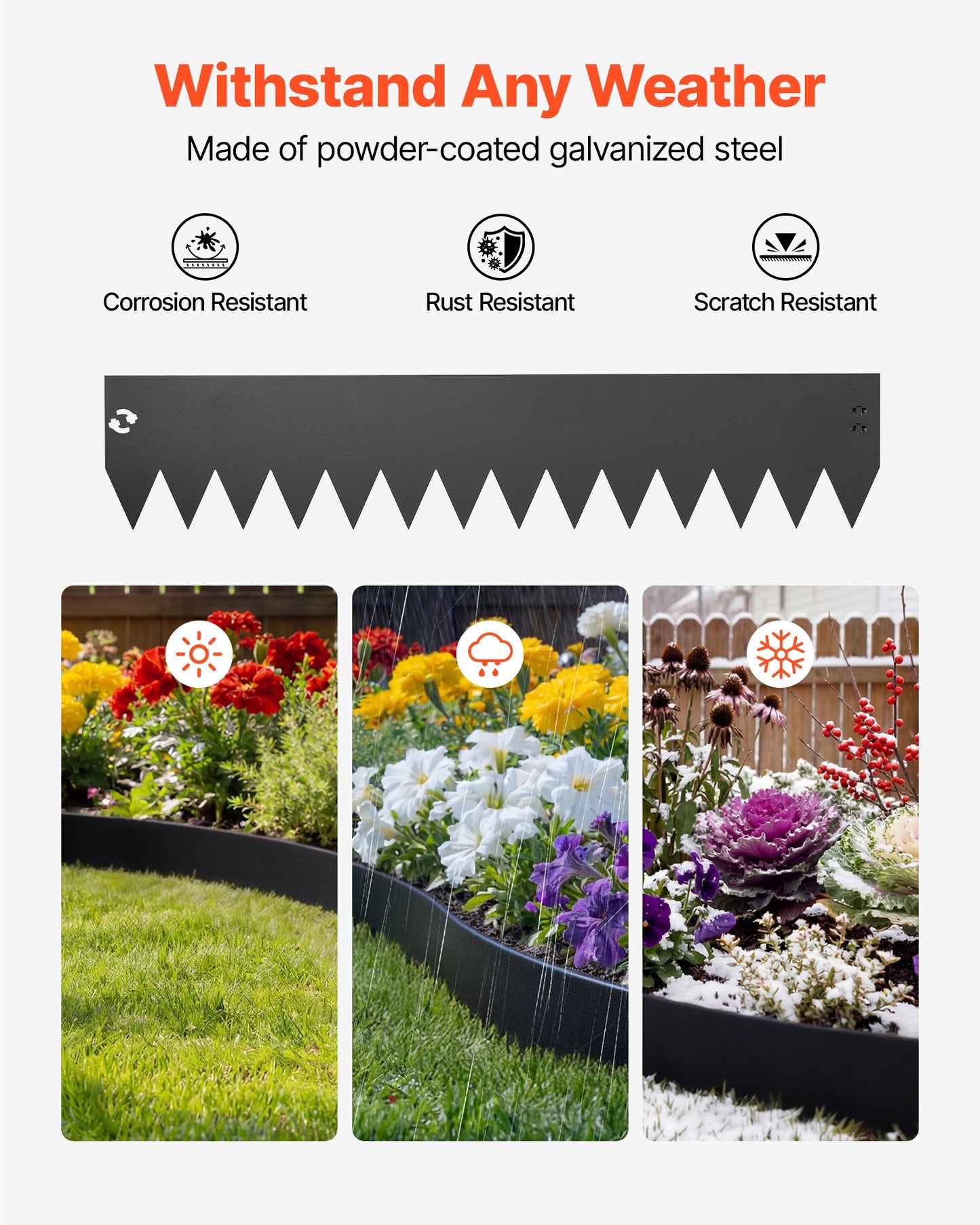 Galvanized Steel Landscape Edging 6-Pack - Bendable Metal Garden Border for Flower Beds & Pathways, Black