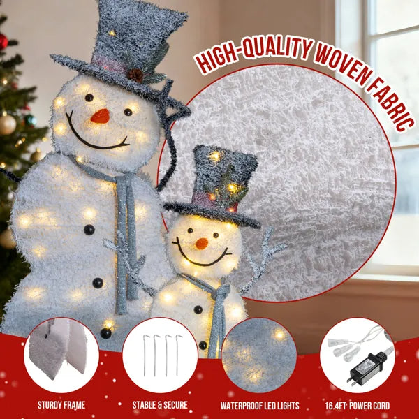 Lighted Snowman Christmas Decorations Set - 2 Pre-lit 2D Displays with 80 LED Lights