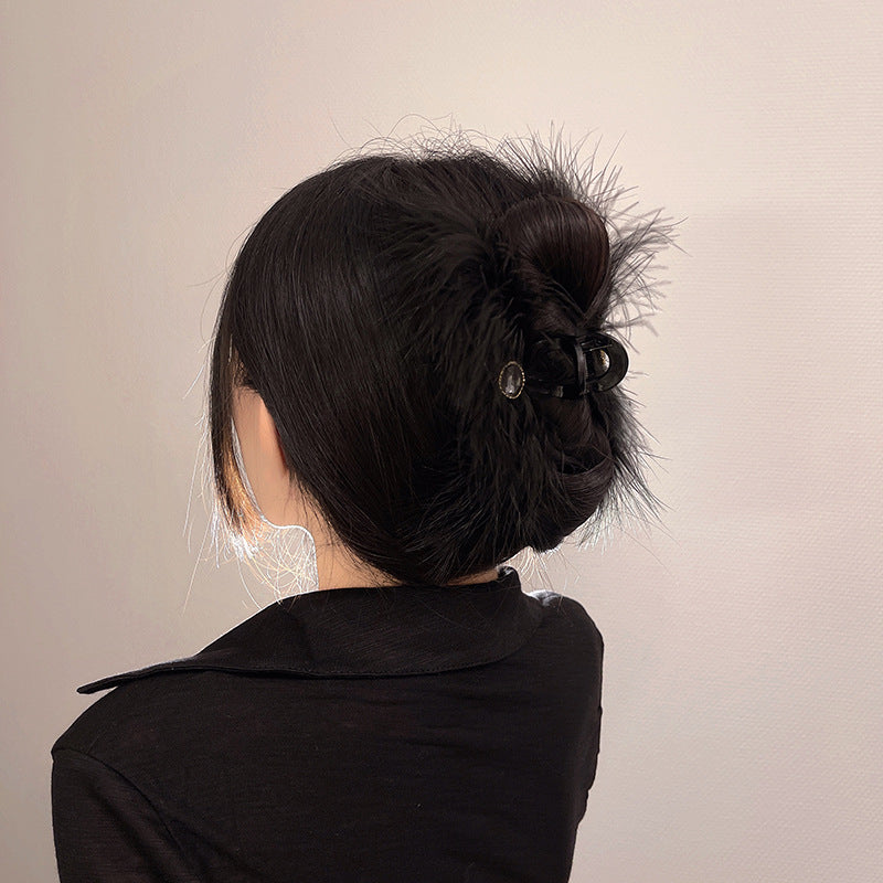 Feather Hair Accessory with Ostrich Feathers for Head Decoration - White & Black