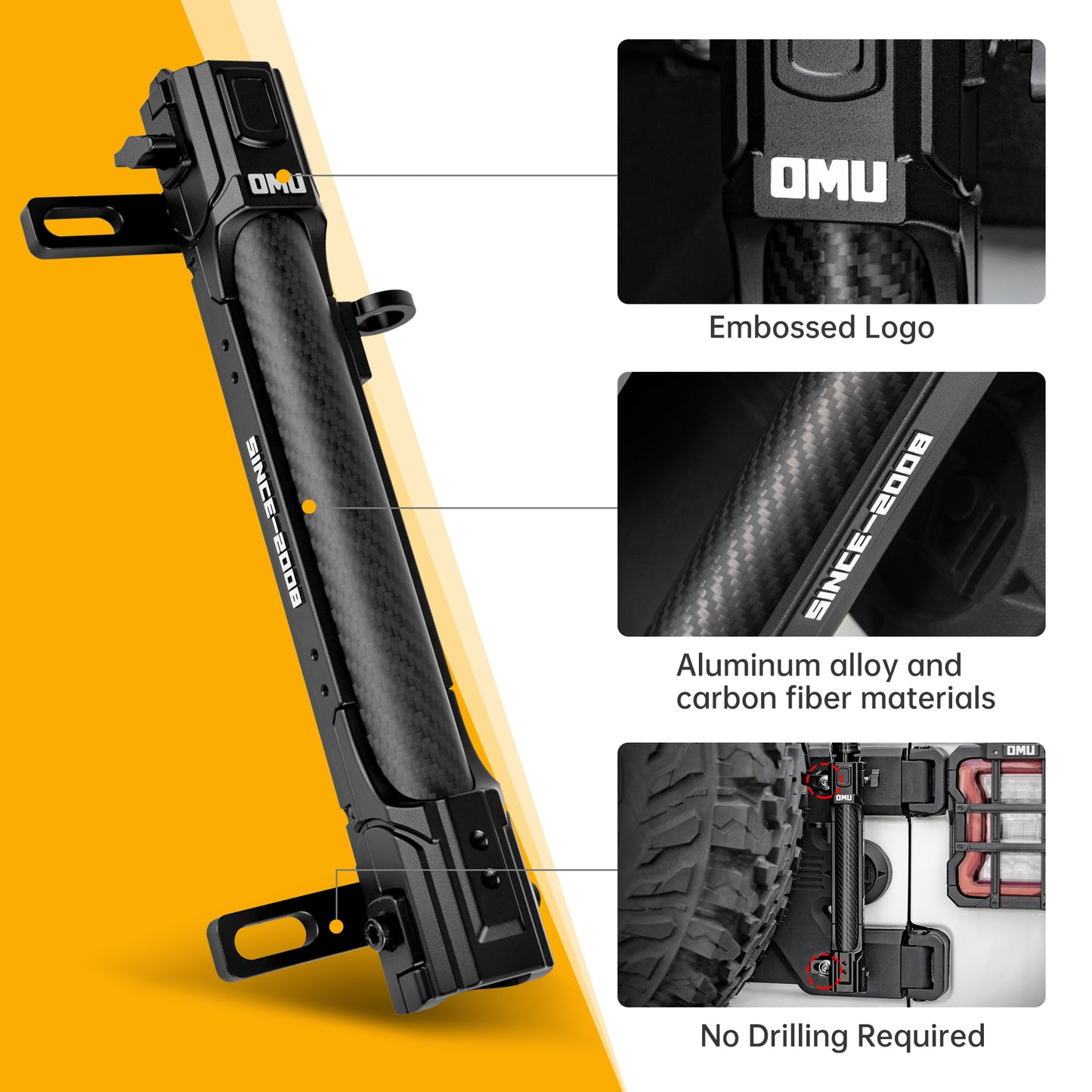 Aluminum Tailgate Flagpole Holder Bracket for Jeep Wrangler JK/JL - Black