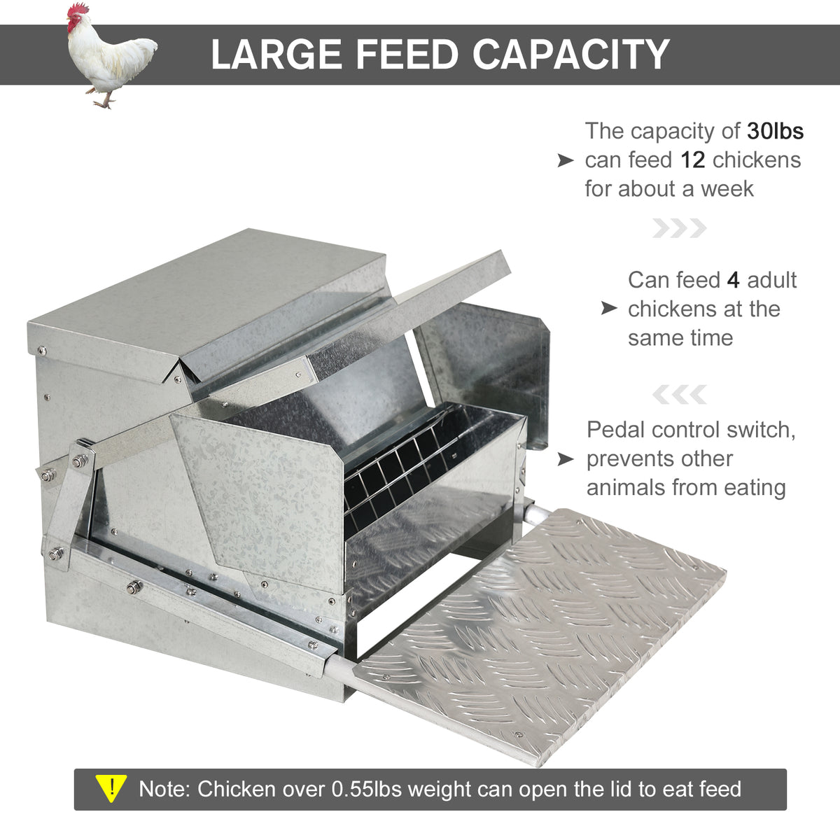Automatic Chicken Feeder 25 lbs Capacity Weatherproof Galvanized Steel & Aluminum