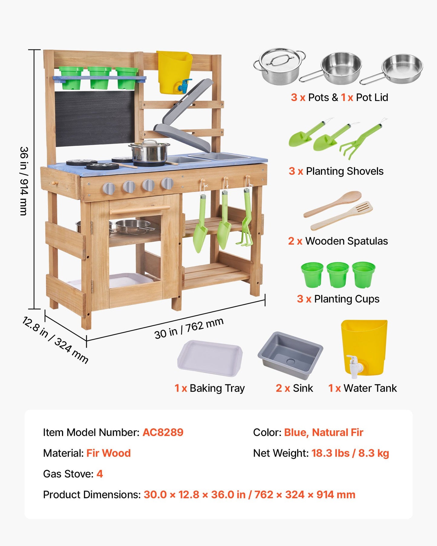 Outdoor Mud Kitchen for Kids with Sinks, Stoves & Accessories - Wooden Play Set