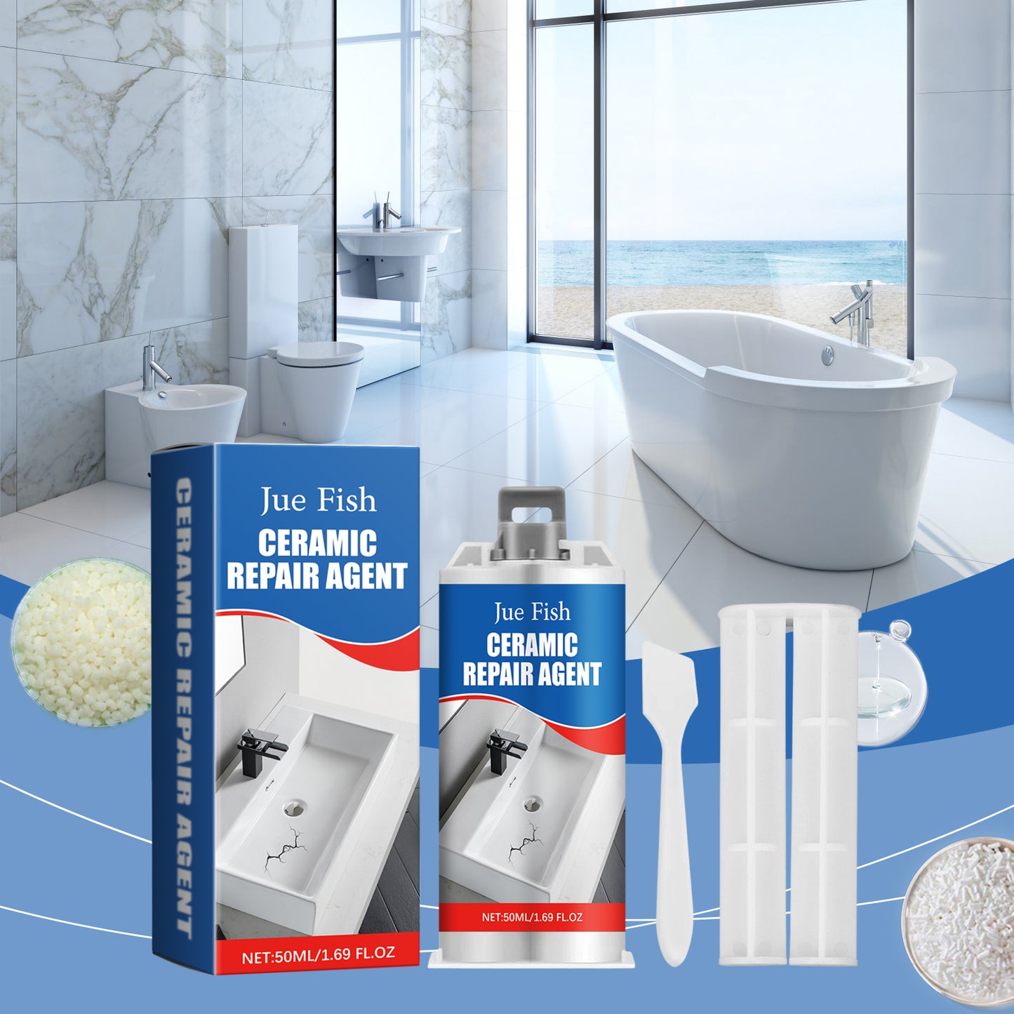 50ml Tile Repair Adhesive Kit with 2 Tools - Ceramic Crack Fix
