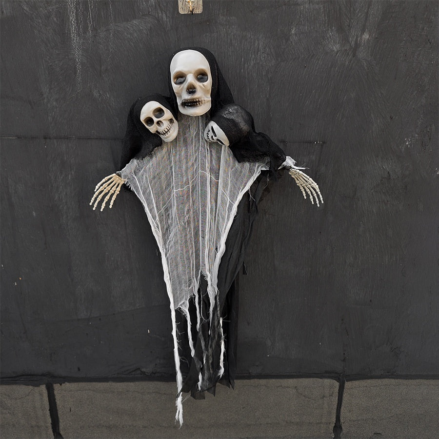 Halloween Ghost Prop with Hat - Three-Headed Decorative Ornament 95x72cm