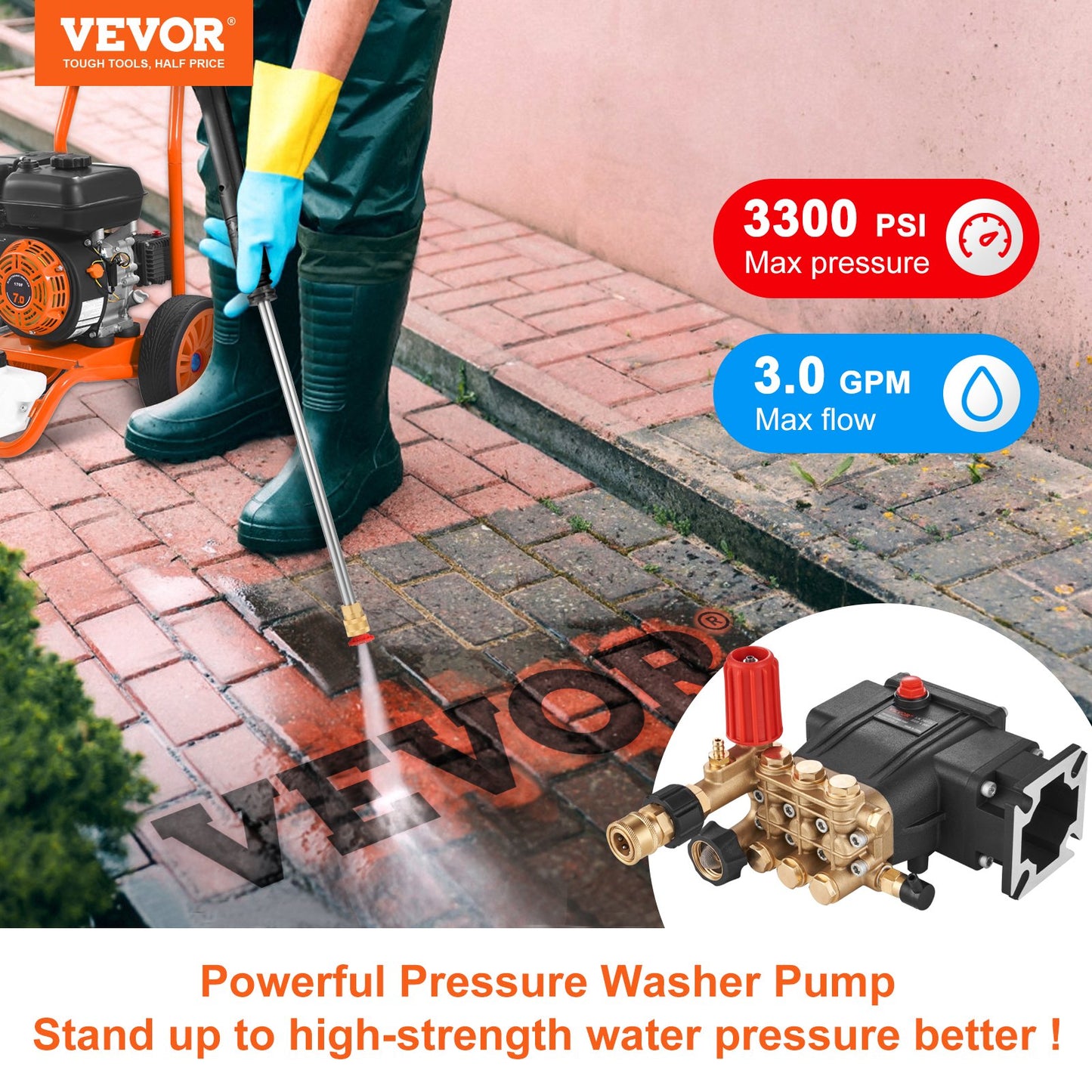 Pressure Washer Pump 3/4" Shaft 3700 PSI 2.5 GPM Replacement Kit for Gas Washers