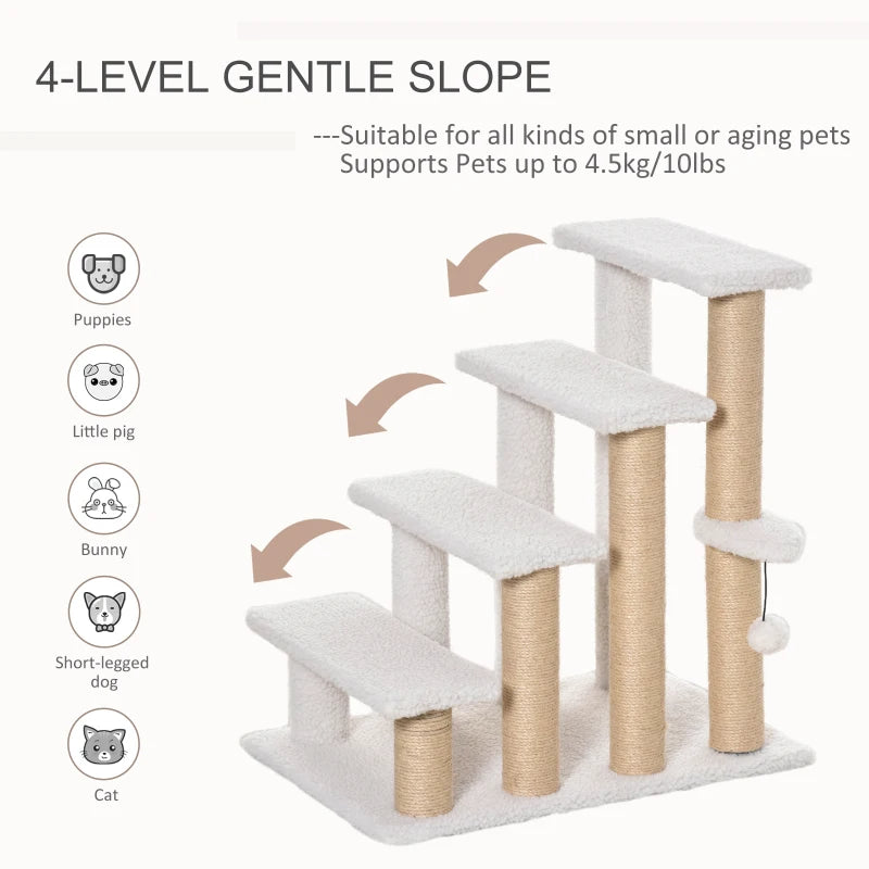 4 Levels Cat Steps with Scratching Posts for High Beds - White