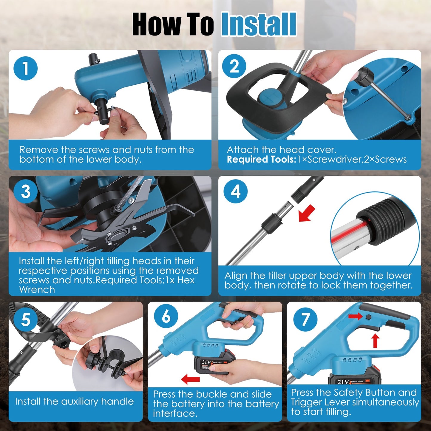 Cordless 800W Garden Tiller Cultivator with 3.0Ah Battery for Soil & Weeding