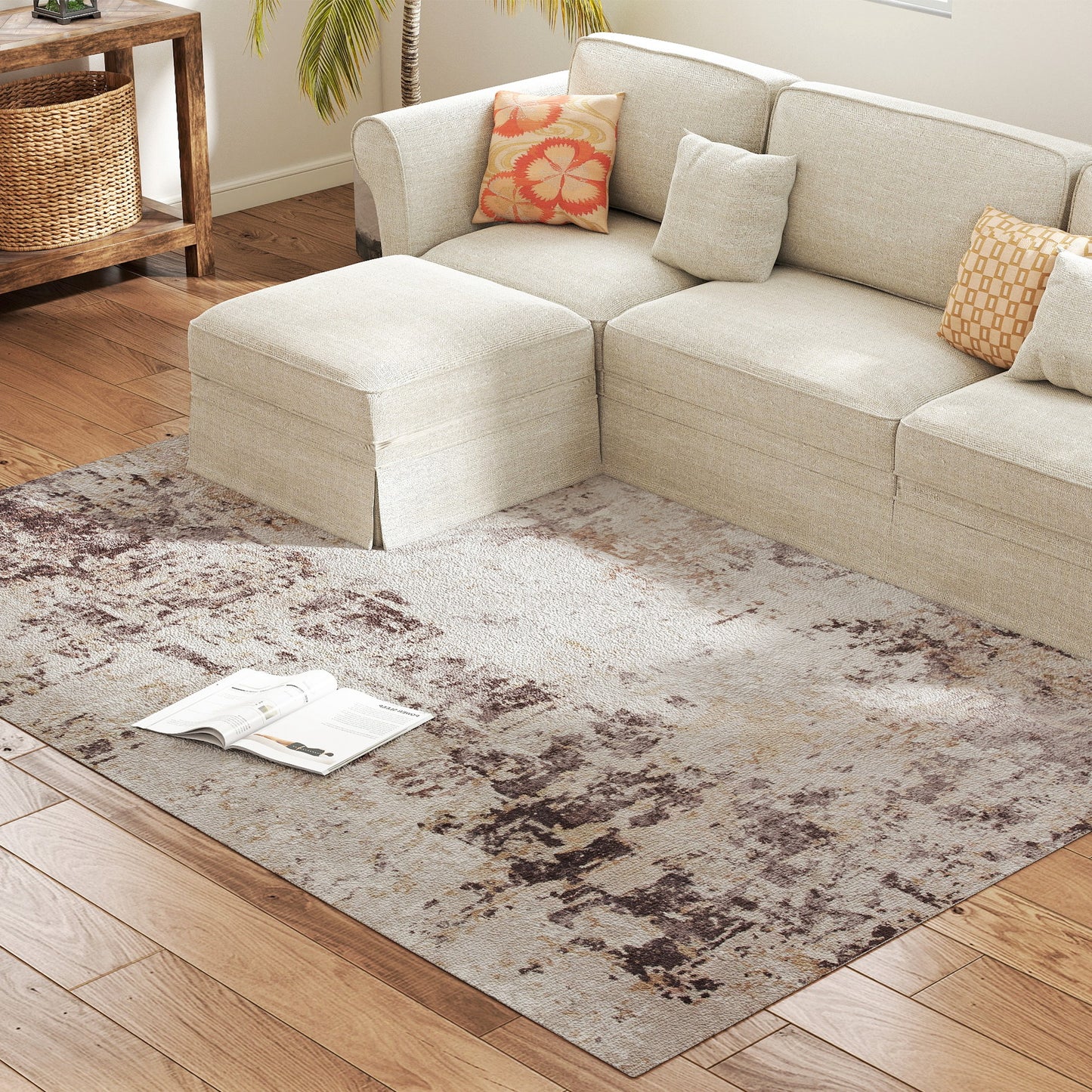 Machine Washable 5x7 Area Rug - Non-Slip Modern Abstract Brown