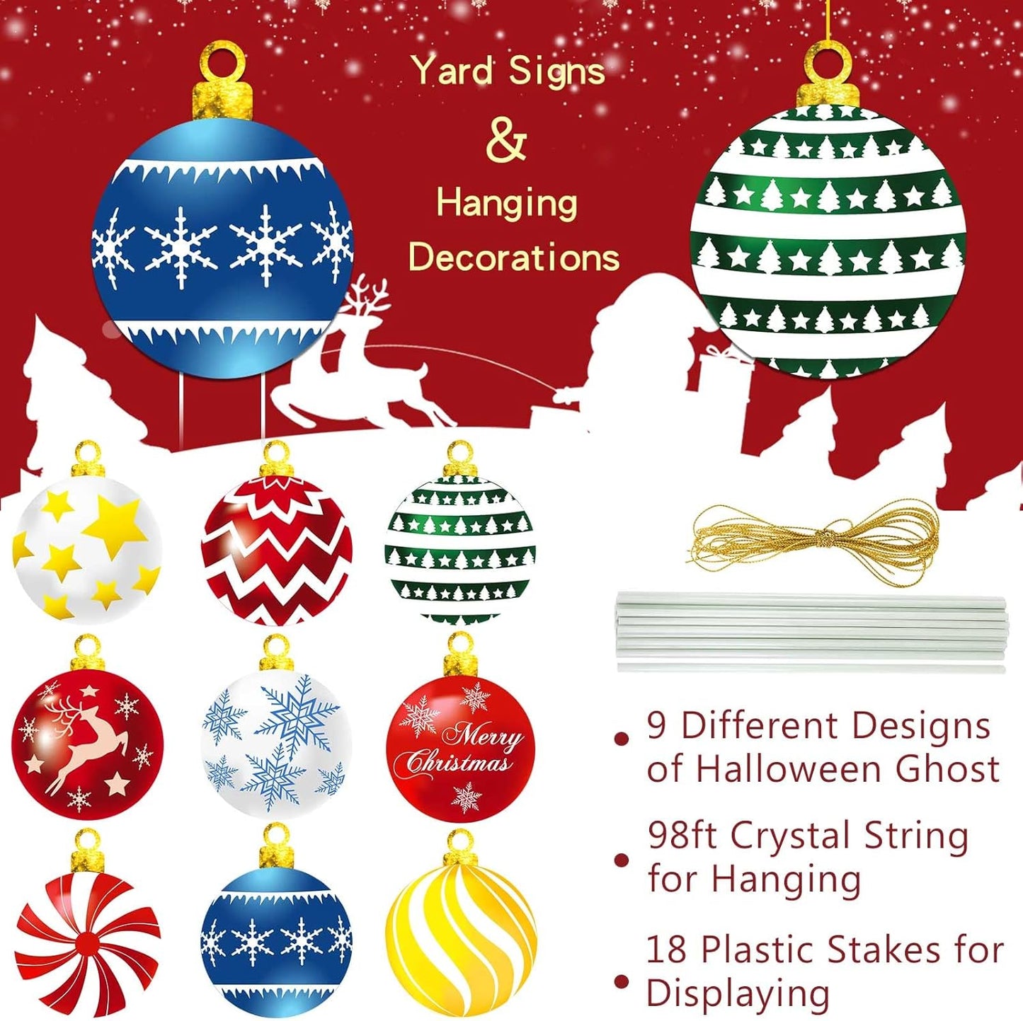 9-Piece Christmas Yard Sign Set with Stakes & Cords - Holiday Decor