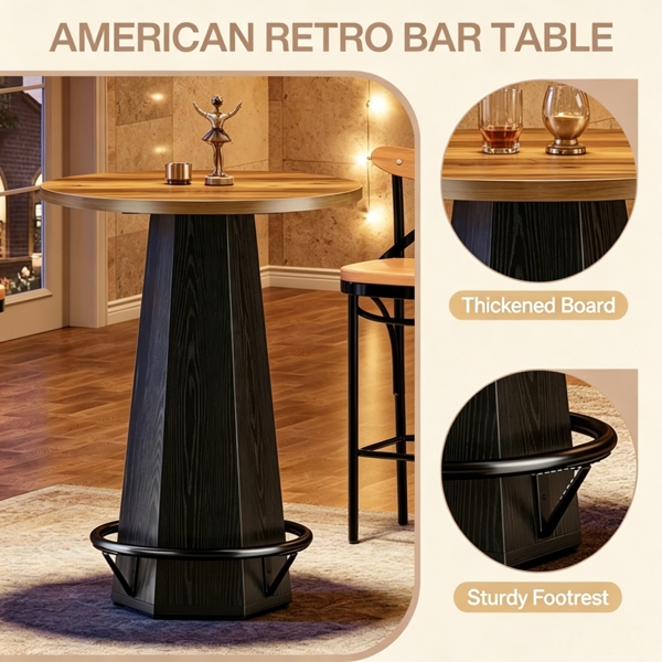 31.5" Round Bar Table with Unique Hexagonal Base