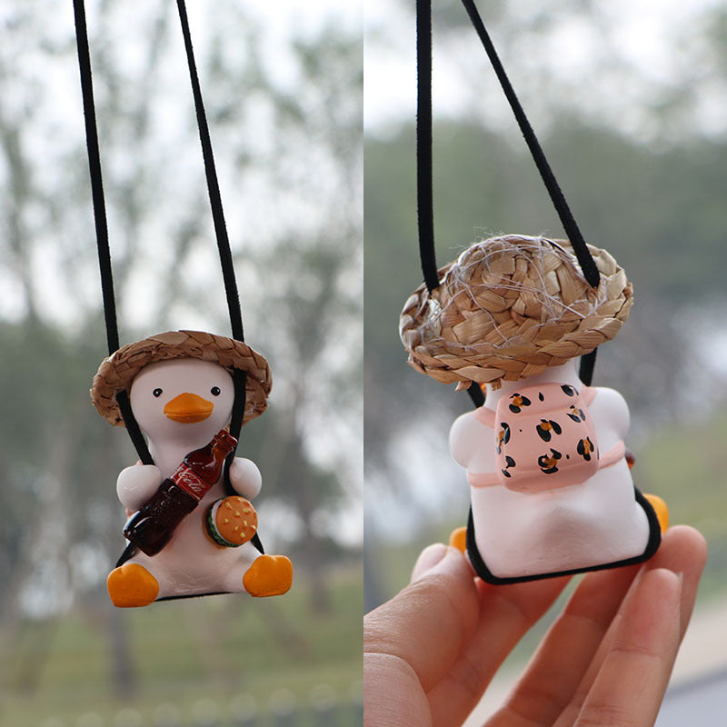Swing Duck Car Pendant - Cute Hanging Ornament for Rearview Mirror