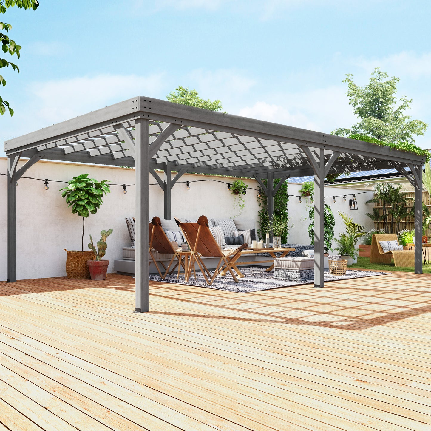 Outdoor Wooden Pergola - 12x20 ft Gray Garden Gazebo