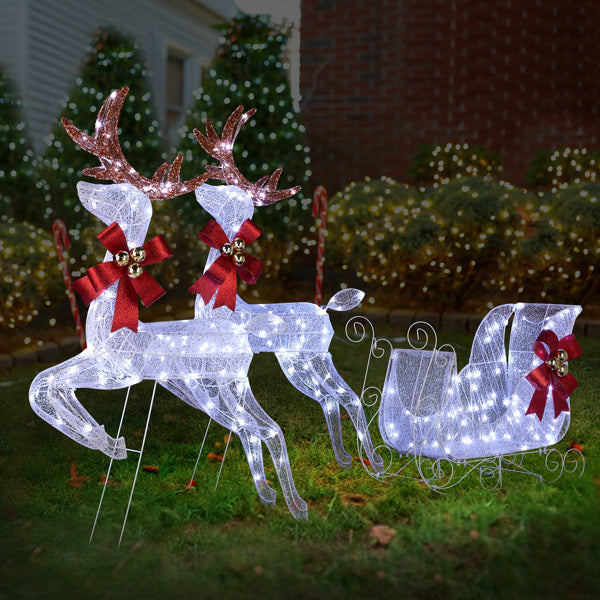 Lighted Reindeer & Sleigh Set - 270 White LEDs Christmas Decoration