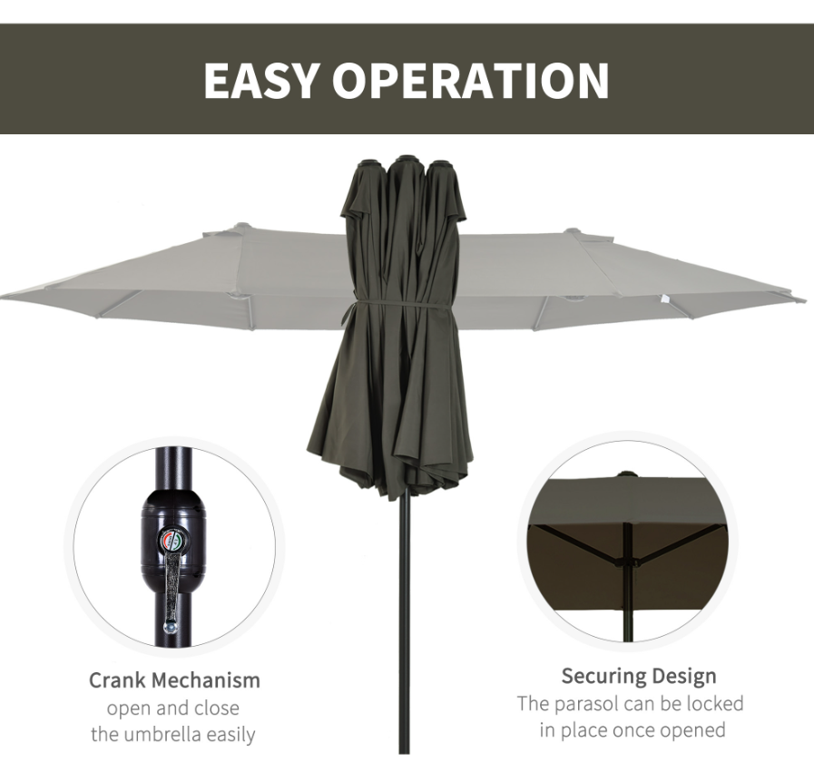 15ft Double-Sided Patio Umbrella with Crank - Gray