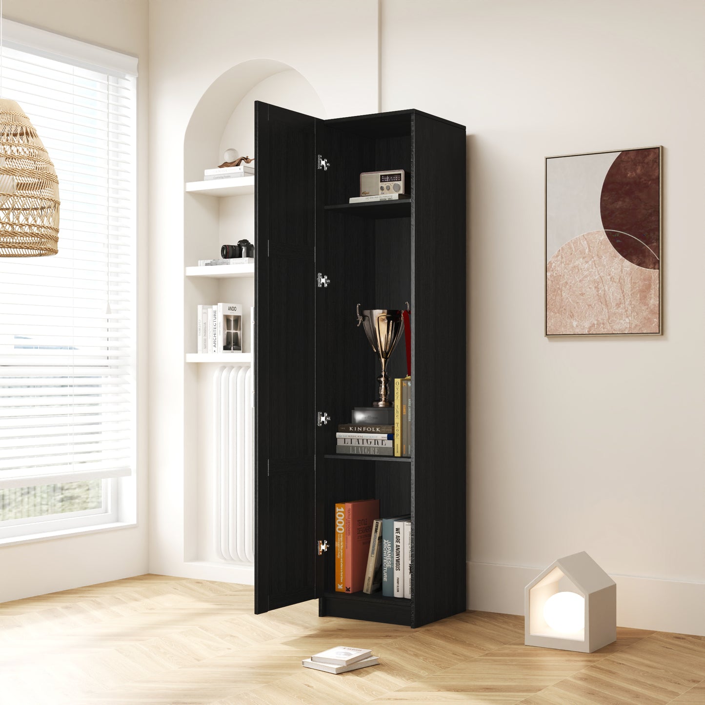Stackable Wall Mounted Storage Cabinet - 15.75" D x 15.75" W x 70.87" H - Black