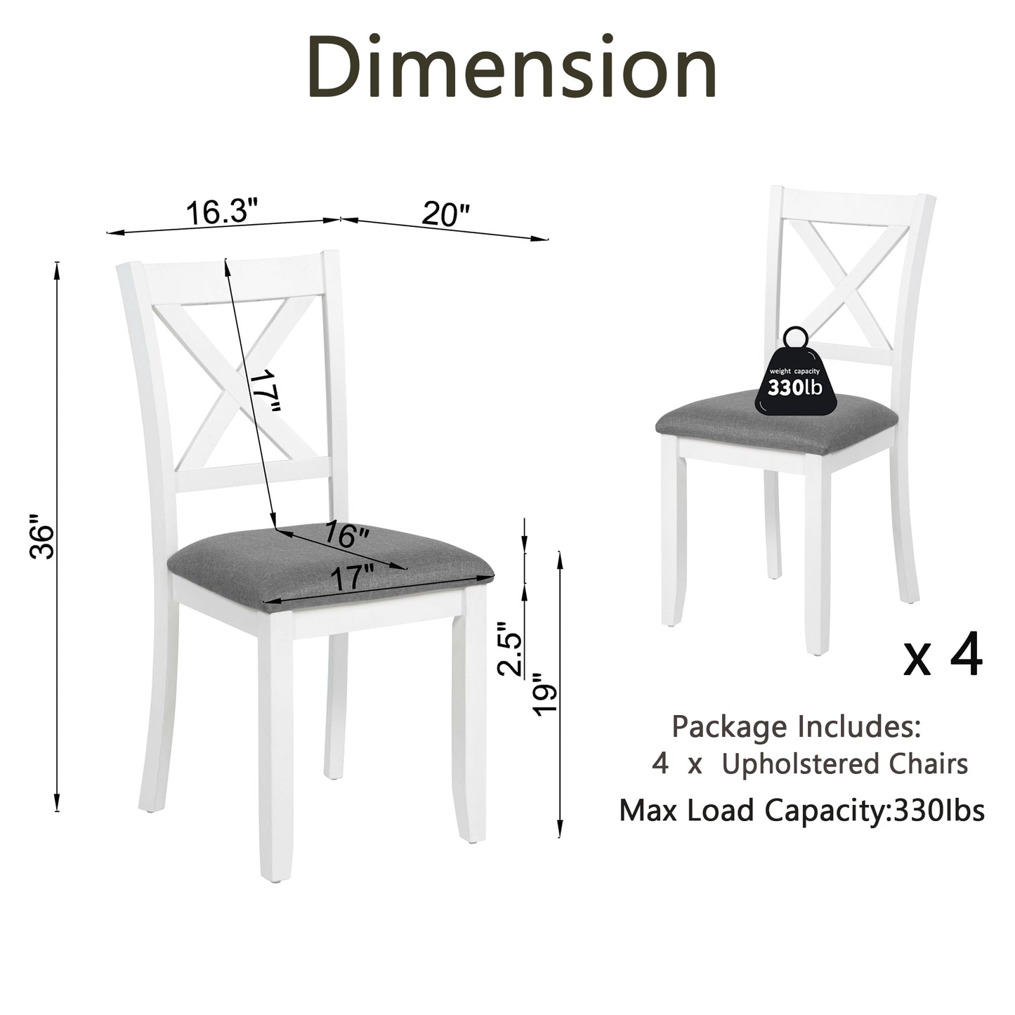 Wooden Dining Chairs Set of 4 with Padded Seats - Grey & White