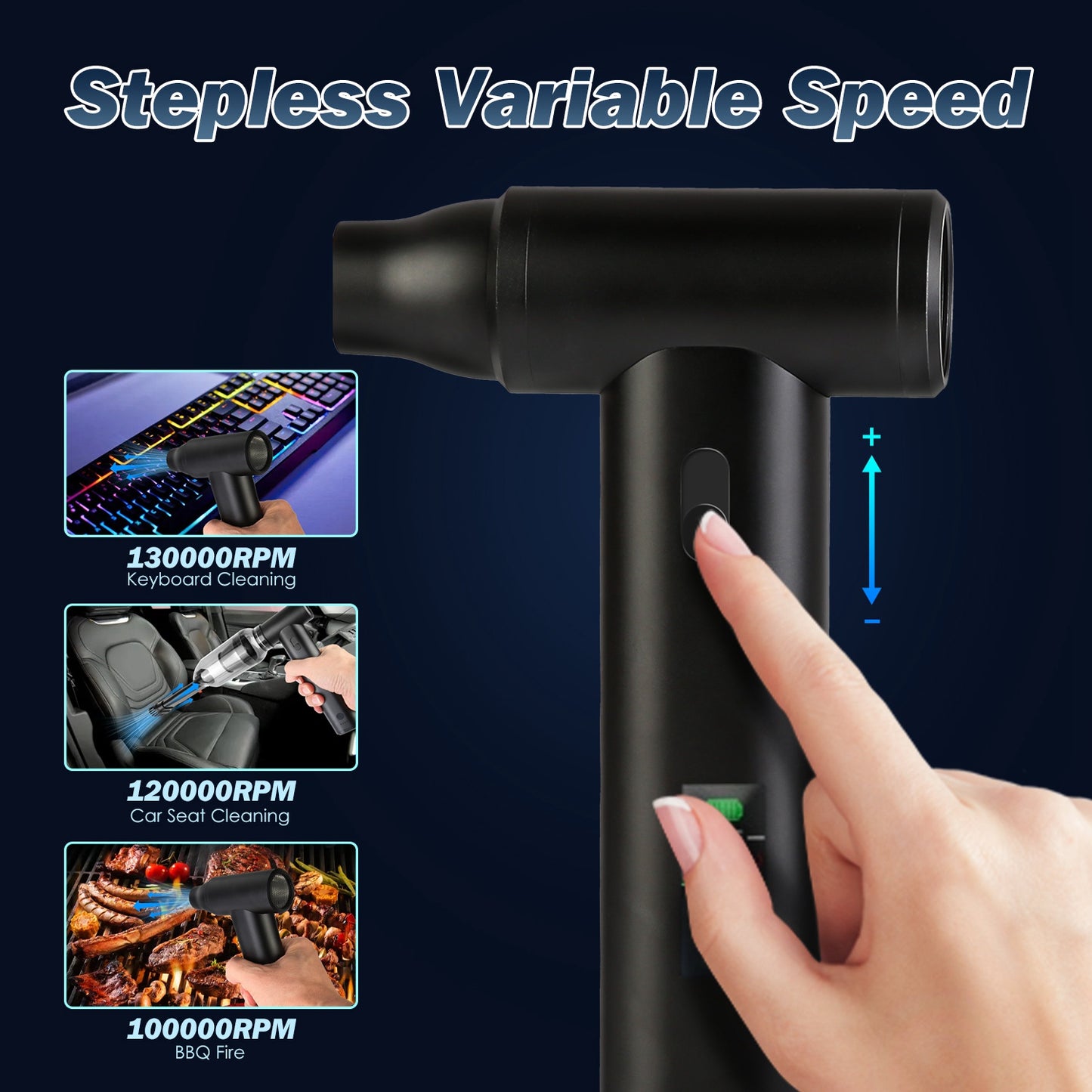 Pro Compressed Air Duster & Vacuum Cleaner 130,000RPM Cordless Blower with 19 Accessories