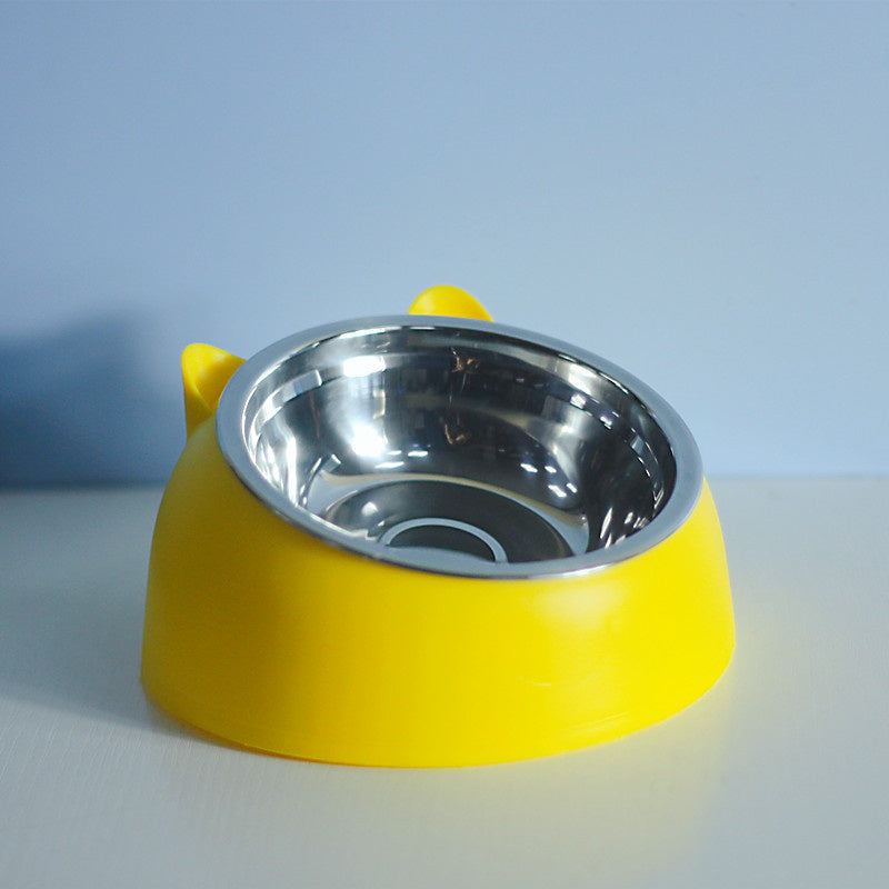 Stainless Steel Double Pet Food Bowl with Oblique Mouth for Cats and Dogs