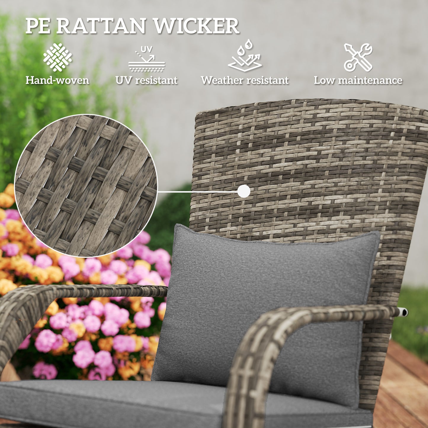 Wicker Adirondack Chair with Ottoman & Cushions - Gray