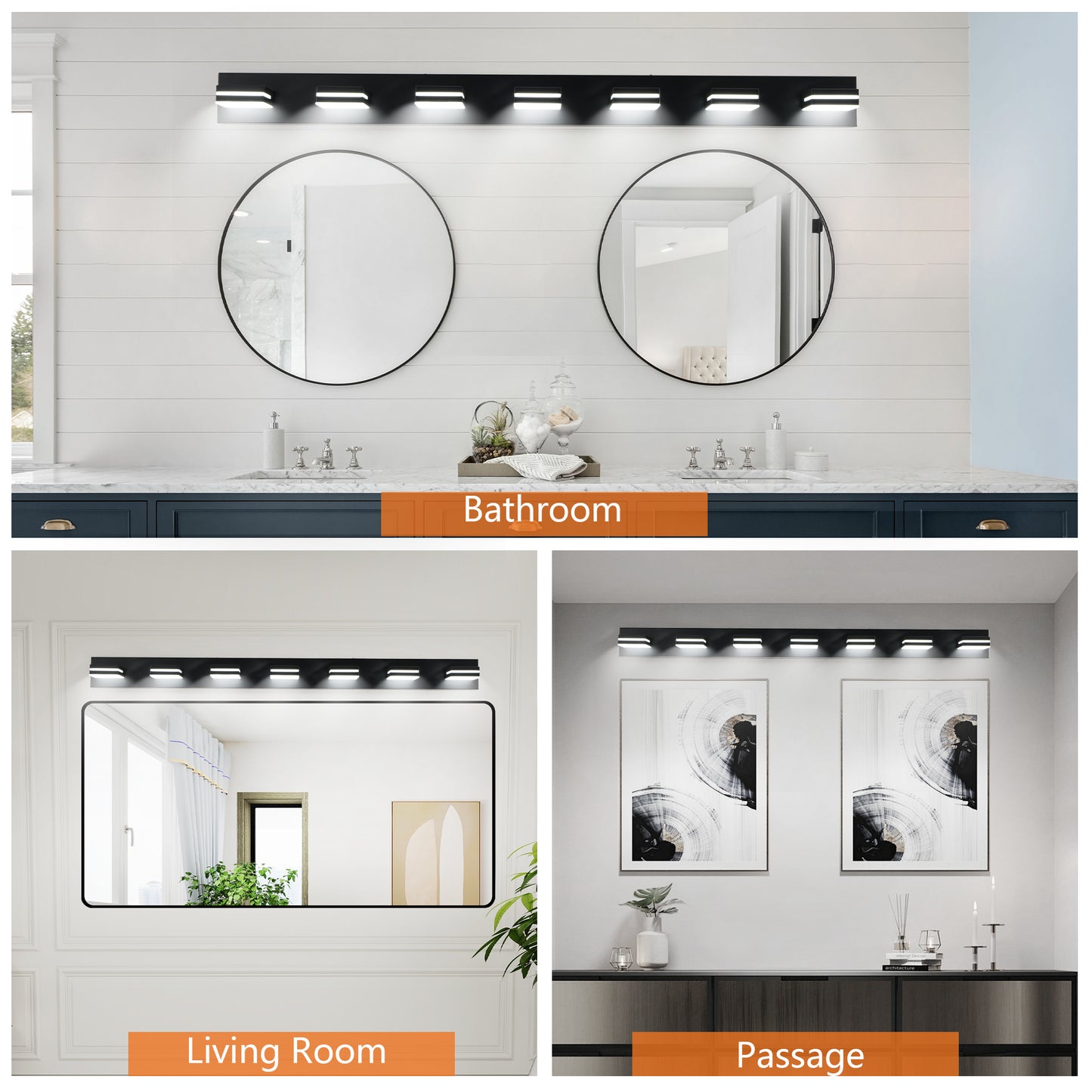 Modern Black LED Wall Sconce - 7-Light Vanity Light for Bathroom
