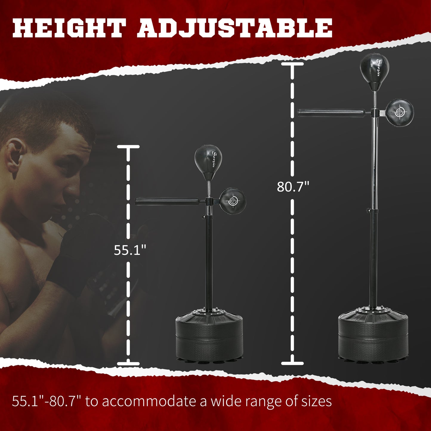 Freestanding Boxing Bag with Adjustable Height and Reflex Bar